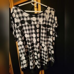 3X Black and White Houndstooth and Polka Dot Shirt